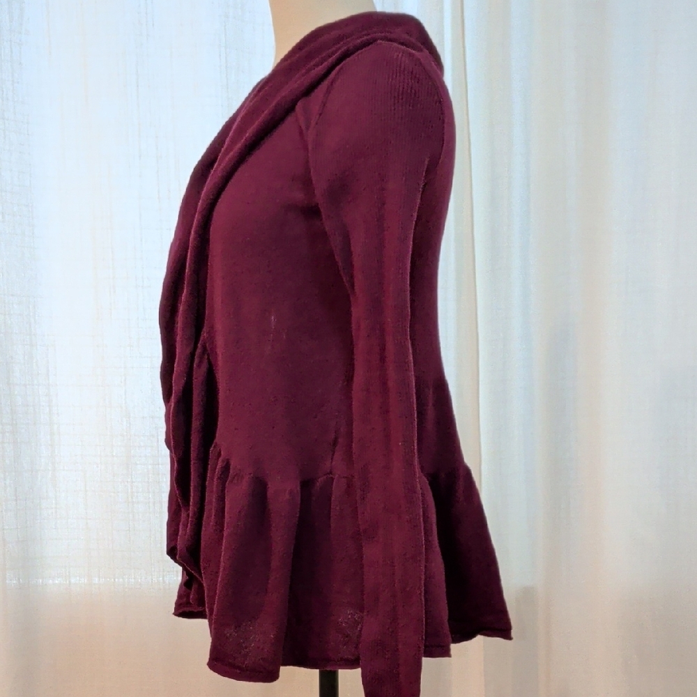 Cashmere Blend Purple Ruffle Front Sweater - Picture 3 of 8